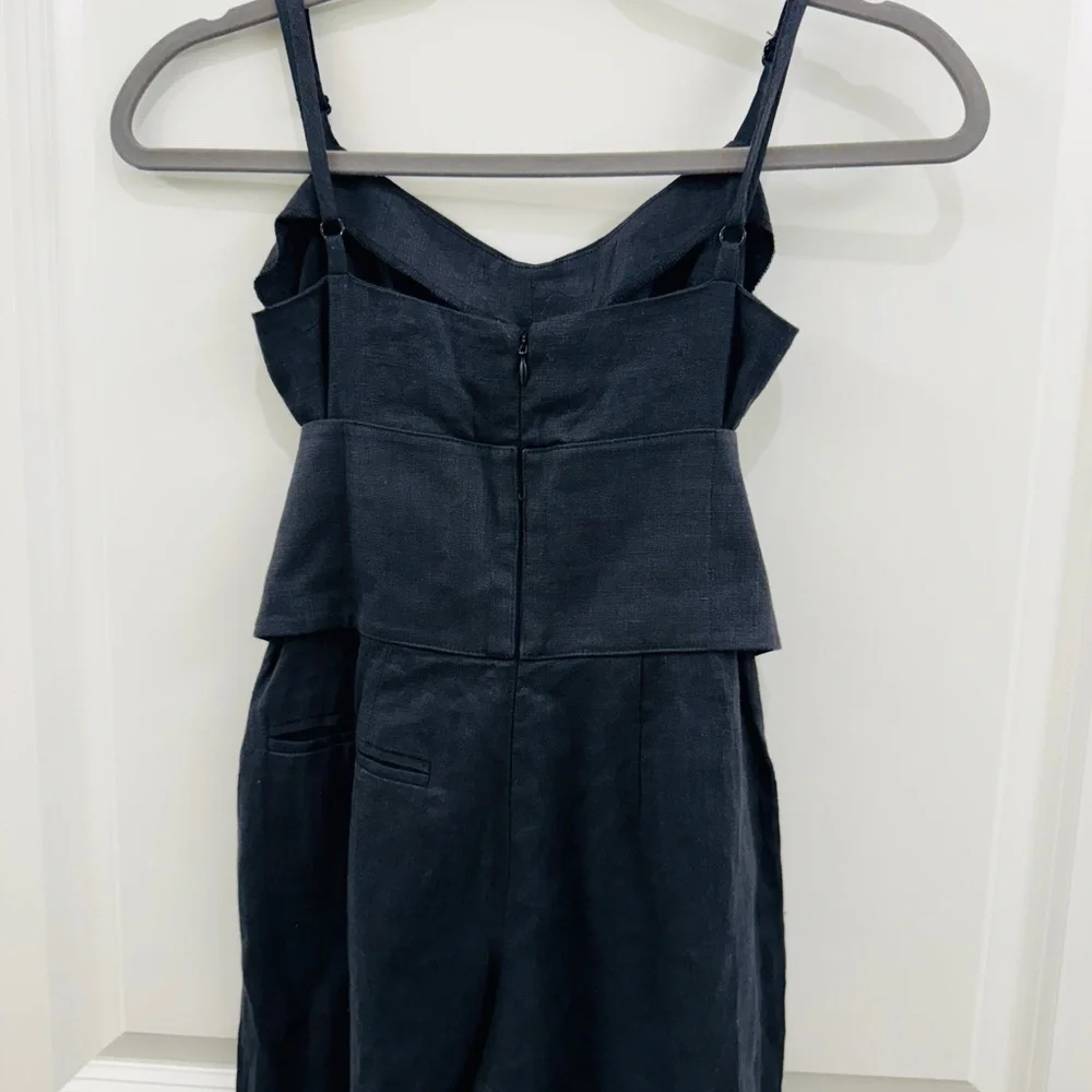 Reformation Pace Black Linen Corset Wideleg Jumpsuit